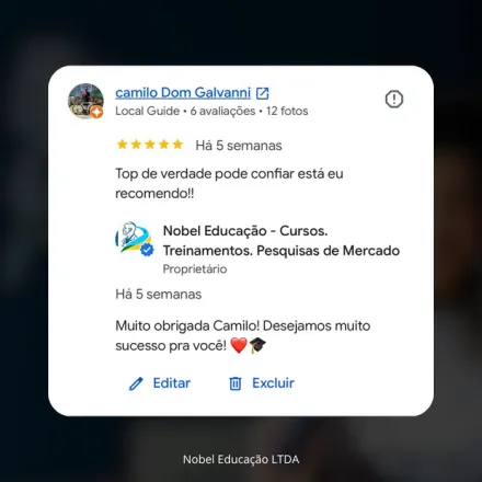 Print de avaliação no Google de aluno formado pela Nobel