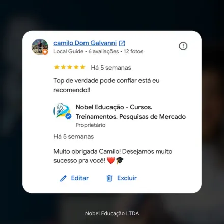 Print de avaliação no Google de aluno formado pela Nobel