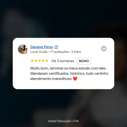 Print de avaliação no Google de aluno formado pela Nobel