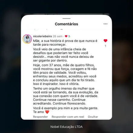 Print de avaliação no Google de aluno formado pela Nobel