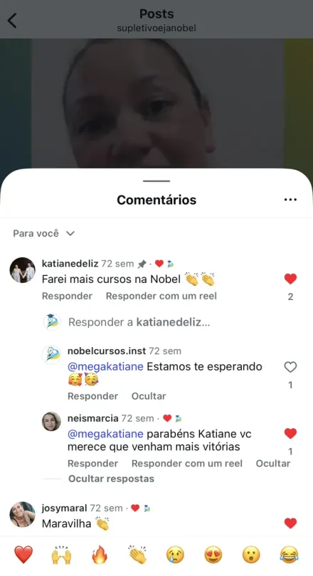 Print de mensagem no Instagram de aluno formado pela Nobel
