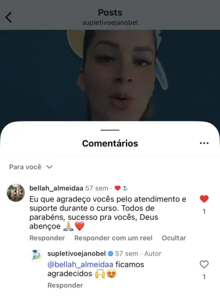 Print de mensagem no Instagram de aluno formado pela Nobel