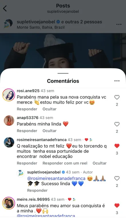 Print de mensagem no Instagram de aluno formado pela Nobel