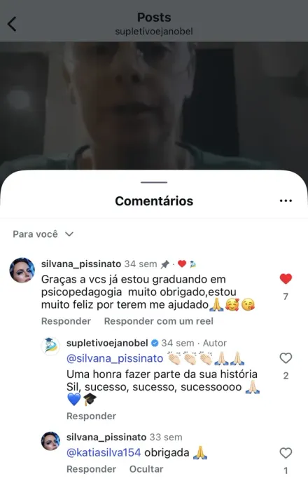 Print de mensagem no Instagram de aluno formado pela Nobel
