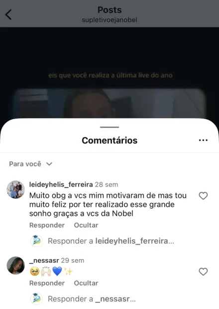 Print de mensagem no Instagram de aluno formado pela Nobel