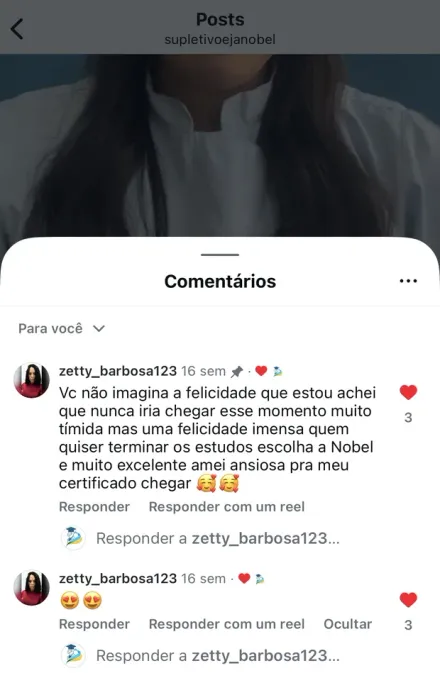 Print de mensagem no Instagram de aluno formado pela Nobel