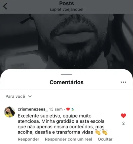 Print de mensagem no Instagram de aluno formado pela Nobel
