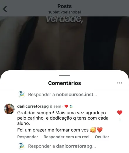 Print de mensagem no Instagram de aluno formado pela Nobel