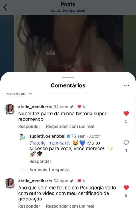 Print de mensagem no Instagram de aluno formado pela Nobel