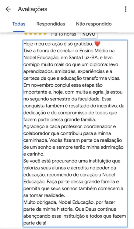 Print de mensagem no Instagram de aluno formado pela Nobel
