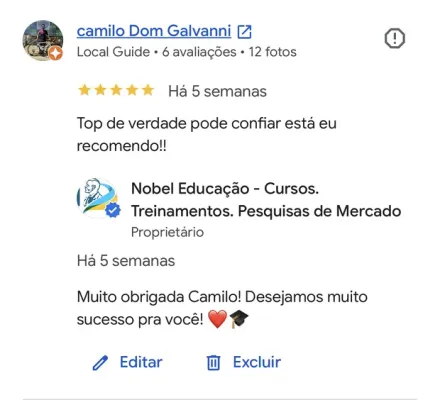Print de mensagem no Instagram de aluno formado pela Nobel